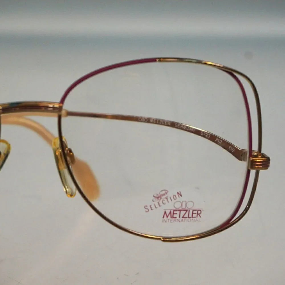 Metzler Germany Signee Eyeglasses Frames Pink Gold Vintage 1970 Demo Lens 56-17